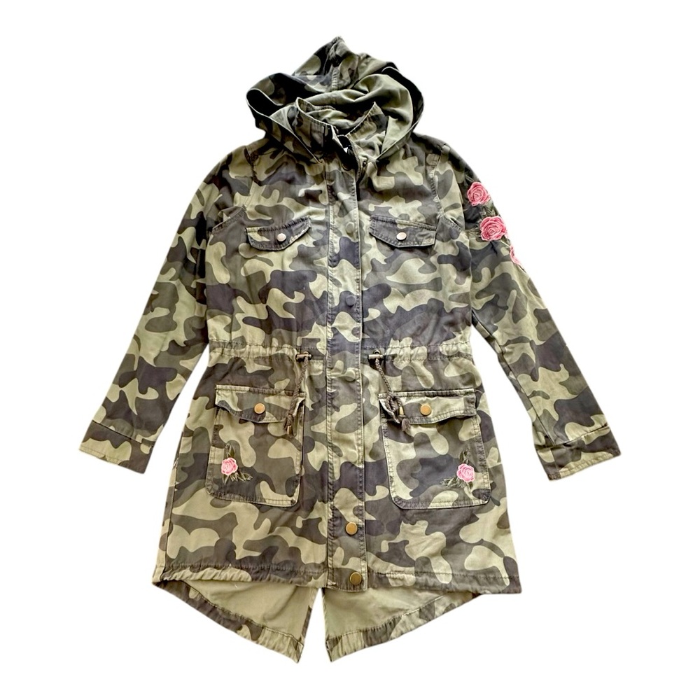 Blue Rain Camouflage Utility Cargo Jacket Pink Floral Embroidery Accent Size Med - Picture 5 of 16